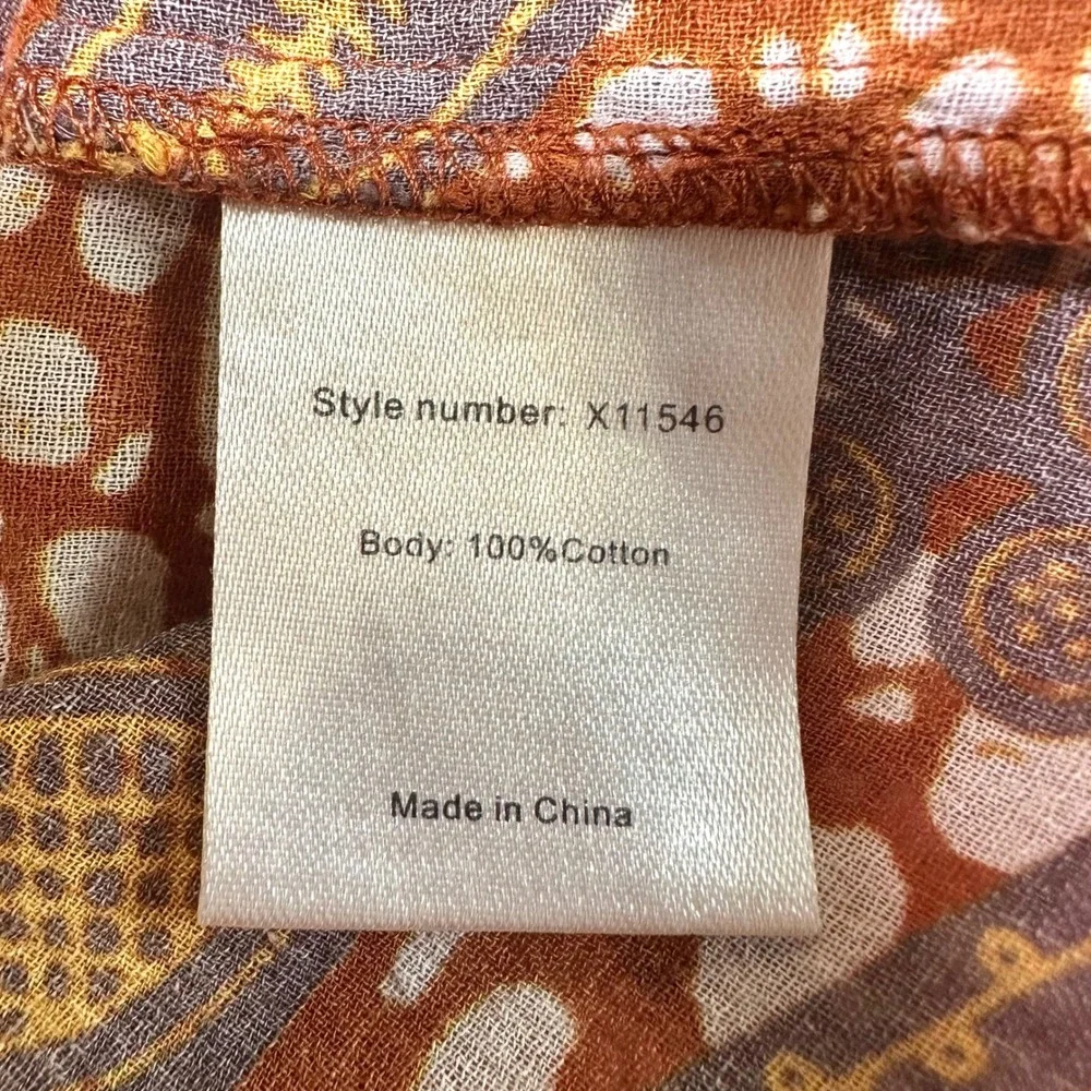 XIRENA The Aimi Blouse 100% Cotton Batik Floral Print Popover Women's M Boxy